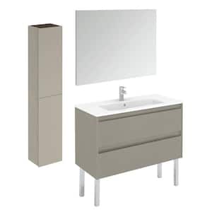 Ambra 39.8 in. W x 18.1 in. D x 23.1 in. H Single Sink Bath Vanity in Matte Sand with White Ceramic Top and Mirror