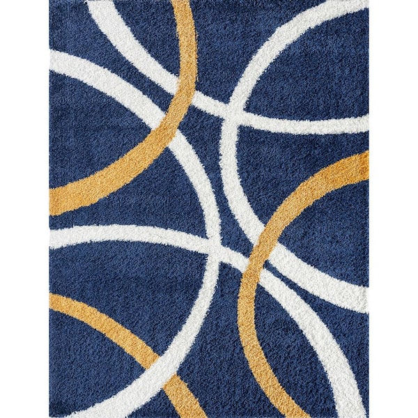 Uptown Shag Navy 7 ft. x 9 ft. Abstract Indoor Area Rug