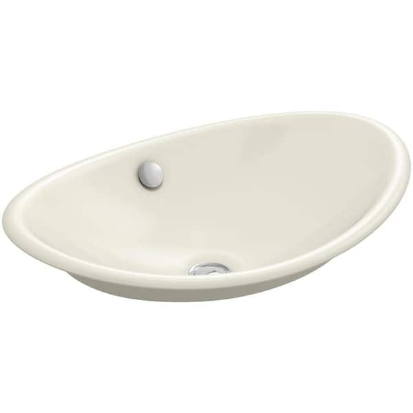 KOHLER Iron Plains 21 in. Oval Vessel Cast Iron Bathroom Sink in Biscuit with Painted Underside