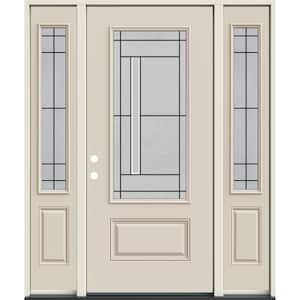 60 in. x 80 in. Right-Hand 3/4 Lite Decorative Glass Atherton Primed Fiberglass Prehung Front Door with Sidelites