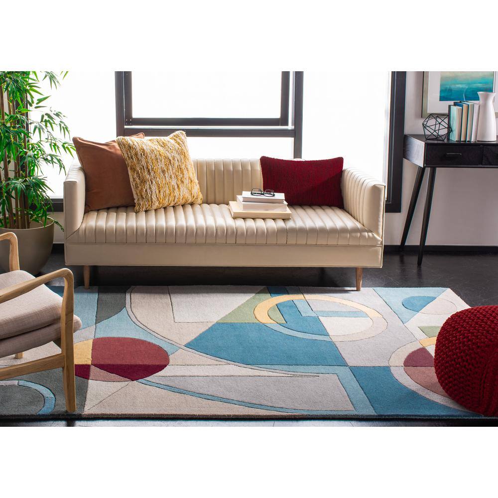 Handmade Blue Wool Tufted Square Area Rug 4' x 4'