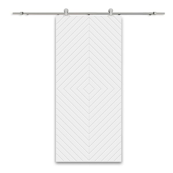 CALHOME Diamond 24 in. x 84 in. Fully Assembled White Painted MDF Modern Sliding Barn Door with Hardware Kit