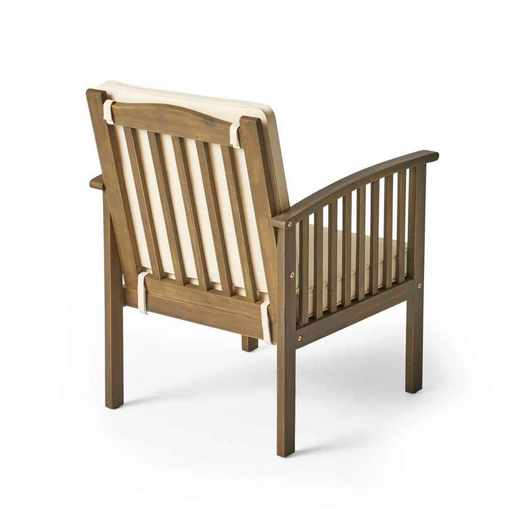 Gray Acacia Wood Outdoor Club Chairs with Cream Cushions