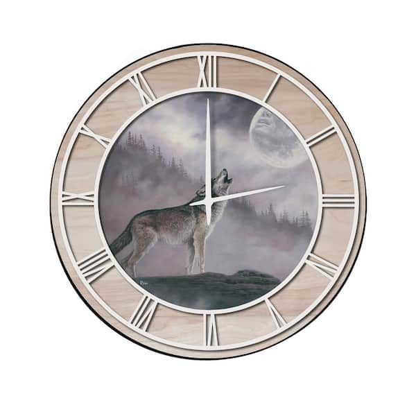Unbranded "Kindred Spirit" Woodgrain Accent and White Numbers Imaged Wall Clock