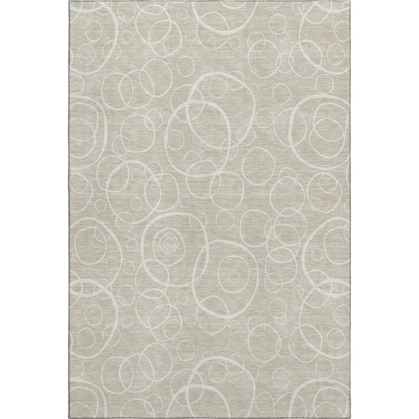 Mayfield Premium Machine Washable Abstract AMF2407 Beige 5 ft. x 7 ft. 6 in. Area Rug