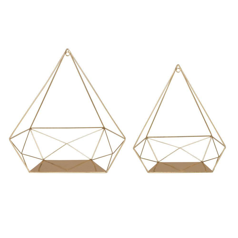 Gold Geometric Metal Wall Display Shelves, 2-Piece Set