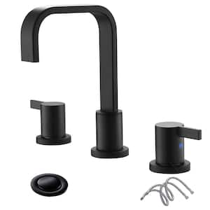 Matte Black Waterfall RV Bathroom Faucet,3 Hole Widespread Bathroom Faucet with Metal Pop Up Drain and Water Supply Line