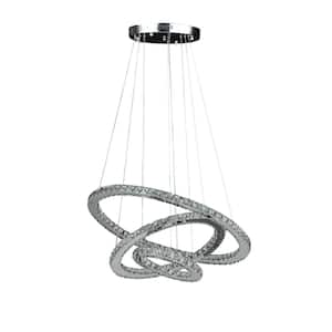 Else Medium Crystal Triple Hoop Integrated LED Chrome Silver Chandelier with Remote Control