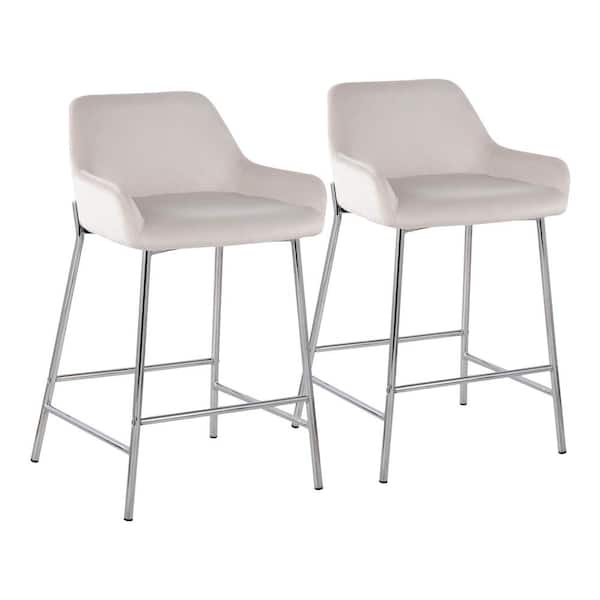 Lumisource Daniella 33 in. Fixed-Height White Velvet and Chrome Counter Height Bar Stool (Set of 2)