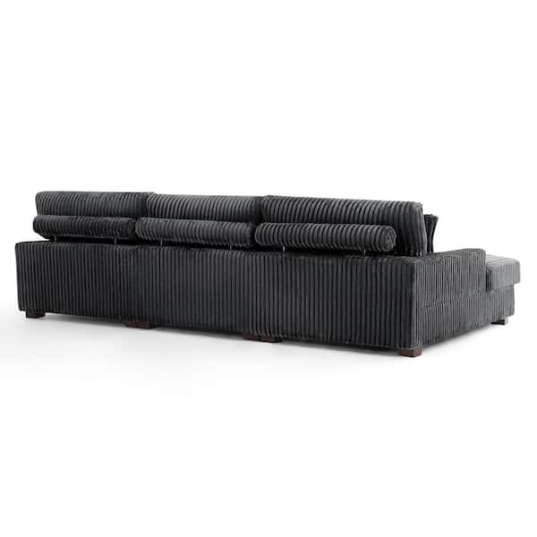 118.31 in. W Square Arm 3-piece Faux Rabbit Fur Fabric Upholstered U-Shaped Modular Sectional Sofa in Gray