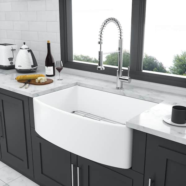 Unbranded 30 in. Farmhouse Single Bowl White Ceramic Kitchen Sink with Bottom Grids