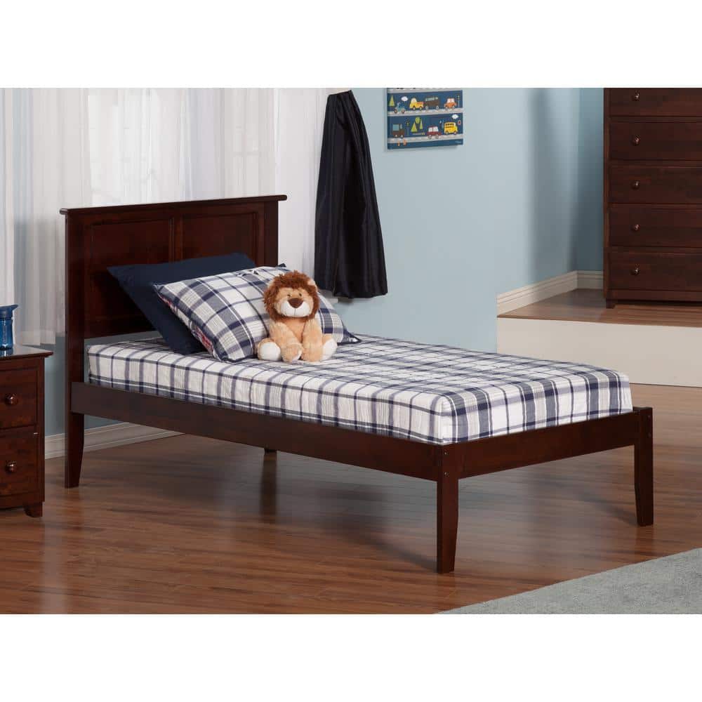 Walnut Twin XL Wood Platform Bed with Headboard