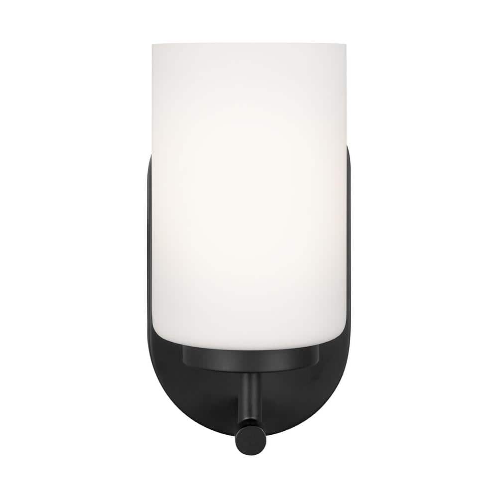 Midnight Black Bronze 1-Light Wall Sconce with Opal Glass Shade