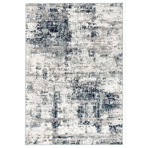 Distressed Modern Abstract Design Blue 10 ft. x 14 ft. Area Rug