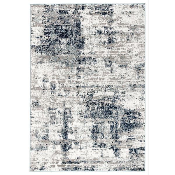 Distressed Modern Abstract Blue 3 ft. 3 in. x 5 ft. Area Rug