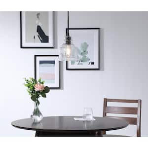 Timeless Home Pierce 1-Light Pendant in Black with 6 in. W x 7.5 in. H Clear Seeded Glass