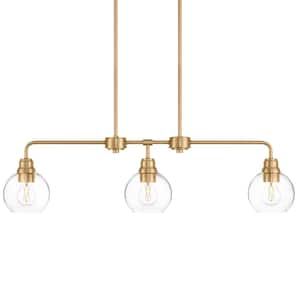 Florabelle 3-Light 36 in. W Globe Pendant Antique Gold Clear Glass Shades