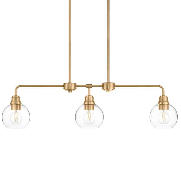 Hampton Bay Florabelle 3-Light 36 in. W Globe Pendant Antique Gold Clear Glass Shades