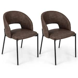 Brown PU Sturdy X-shaped Frame Dining Chair Set of 2