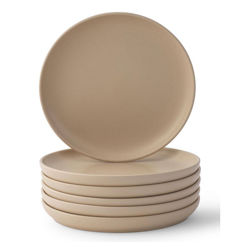Matte Beige Ceramic 8" Salad and Dessert Plates Set of 6