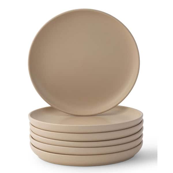 6-Pieces Stoneware 8 in. Salad Plate Set-Beige