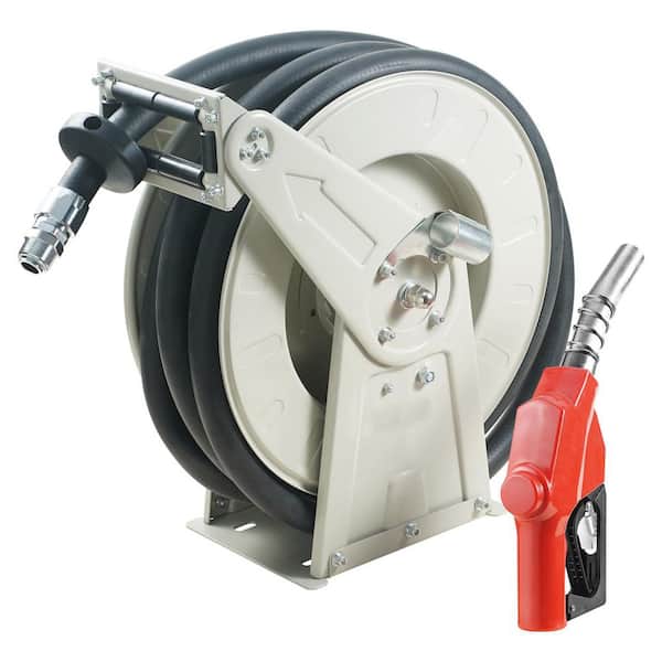 3/4 in. x 66 in. Fuel Hose Reel, Retractable Diesel Hose Reel, Automatic Fuel Nozzle, Carbon Steel Construction