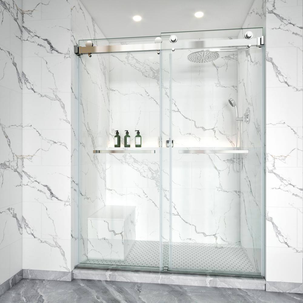 62-66 in. W x 76 in. H Double Sliding Frameless Shower Door in Chrome with 3/8 in. Clear Glass price history on PriceWatchPro