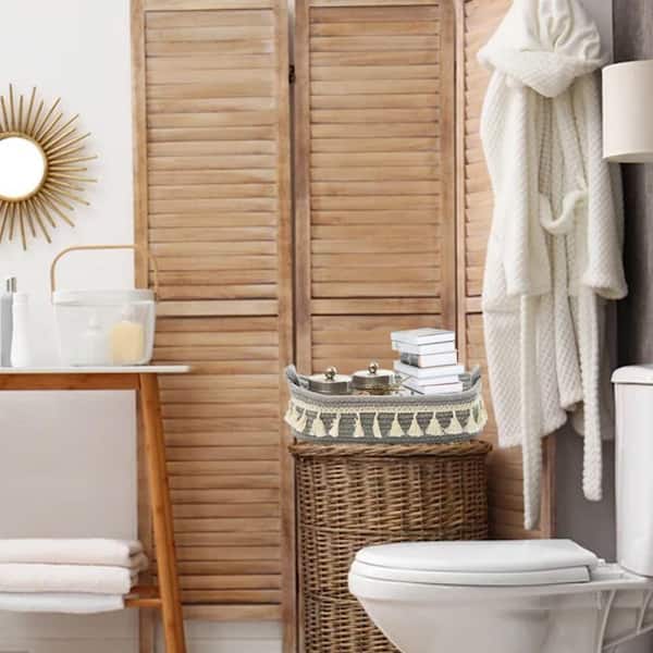 2 Pieces Rattan Toilet Tank Baskets, Handwoven Bathroom Sink Vanity Tray  Decor for Counter, Rectangular Wicker Storage Basket Small Serving Trays  for
