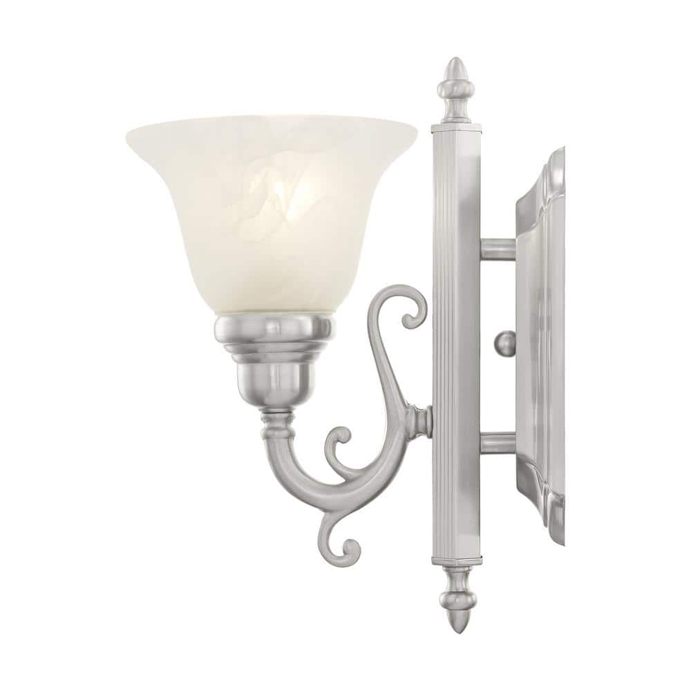 Brushed Nickel Traditional Bathroom Wall Sconce with Alabaster Glass