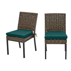 Laguna Point Brown Wicker Outdoor Patio Dining Chair with CushionGuard Malachite Green Cushions (2-Pack)