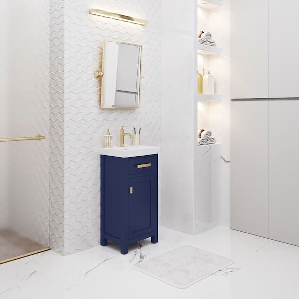 MIA 18 in. W Bath Vanity in Monarch Blue Finish with Ceramics Integrated Vanity Top with White Basin