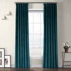 Deep Sea Teal Velvet Rod Pocket Room Darkening Curtain - 50 in. W x 84 in. L (1 Panel)