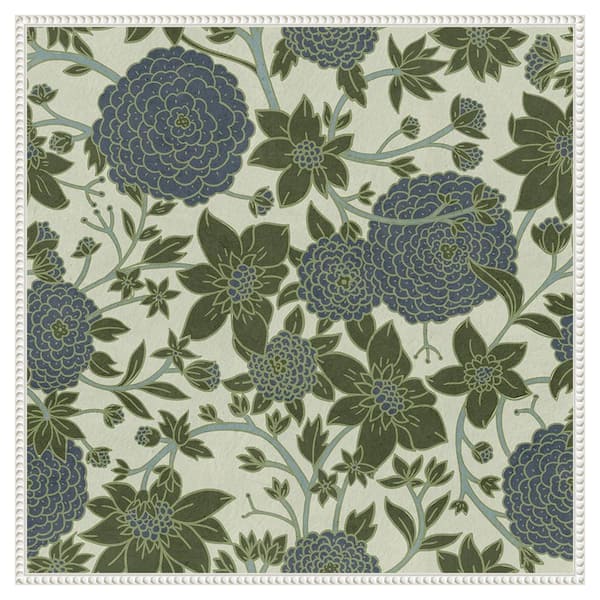 Amanti Art Puff Ball Vines Blue Green by Katie Oshea 30 in. W x 30 in. H. Canvas Wall Art Print Framed in White