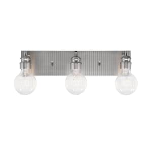 Albany 22.75 in. 3-Light Brushed Nickel Vanity Light with Ribbed Clear LED Bulbs