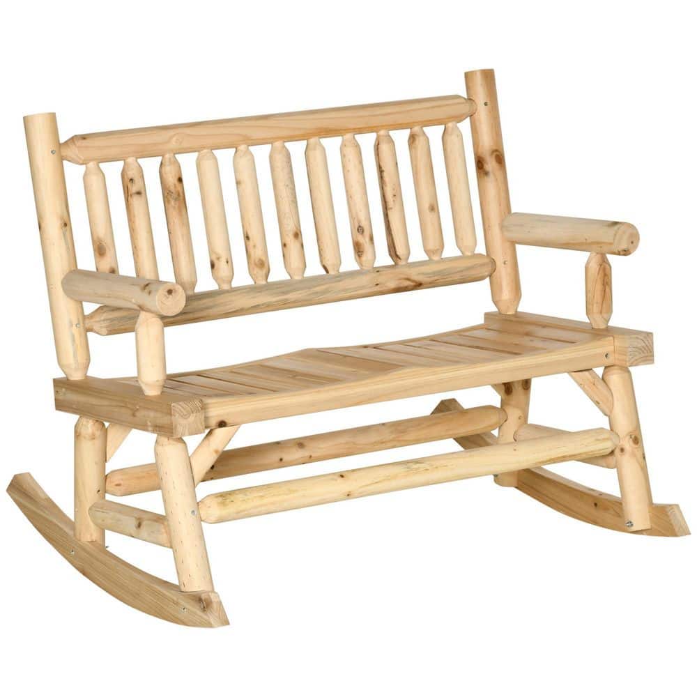 Natural Wood Log Design Heavy Duty 2-Person Wood Outdoor Rocking Chair Loveseat for Patio Backyard Garden price history on PriceWatchPro