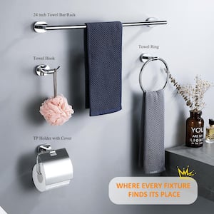 5-Piece Bath Hardware Set in Polished Chrome with Towel Ring Toilet Paper Holder Towel Hook and 24 in. Towel Bar