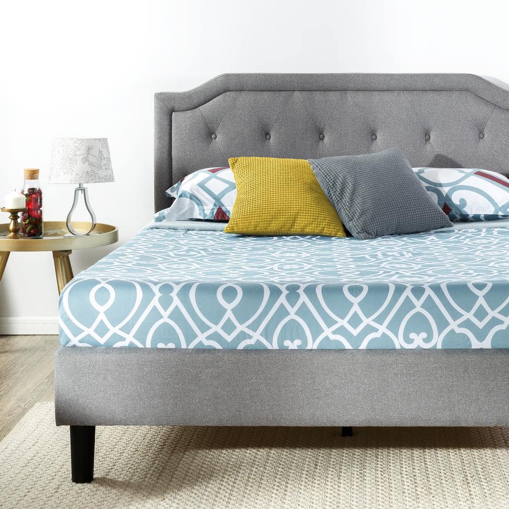 Full Size Upholstered Fabric Platform Bed Frame With Wood Slats in Teal 