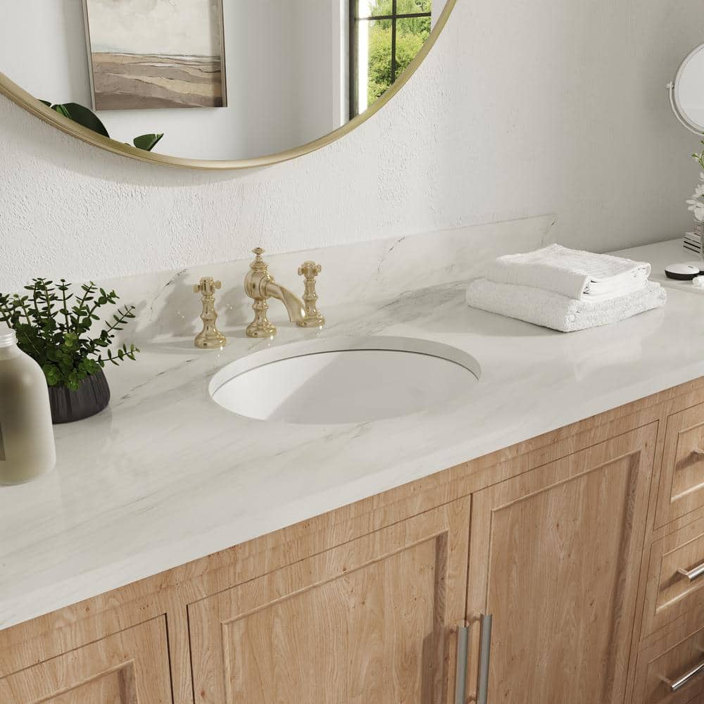 White Ceramic Oval Undermount Bathroom Sink with Overflow