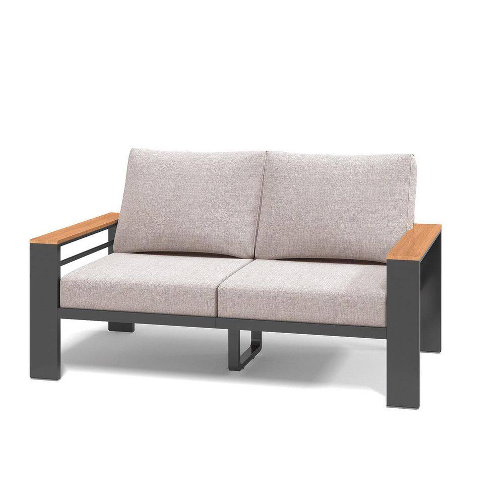 Gray 1 Piece Aluminum Outdoor Loveseat with Cushions and Wood Armrests price history on PriceWatchPro