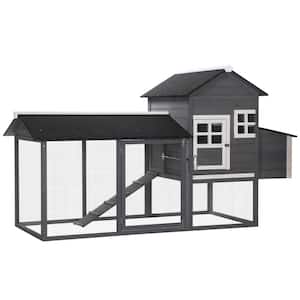 84 in. Grey Wooden Chicken House 1/2000-Acre In-Ground Chicken Coop w/Covered Big Run, Poultry Fencing and Perches