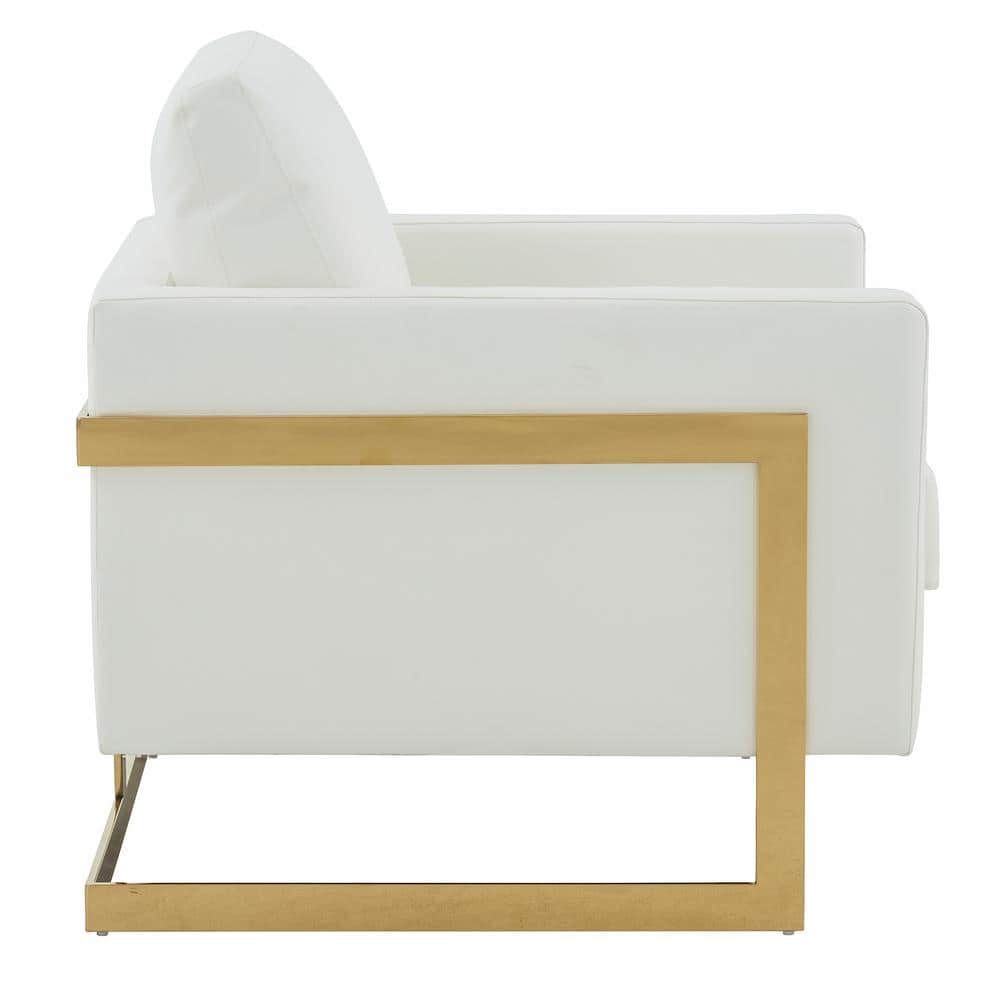 Elegant White Leather Accent Chair with Gold Metal Frame
