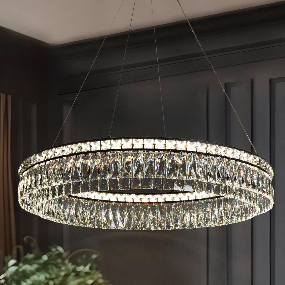 1-Light Integrated LED Flat Black Crystal Wagon Wheel Chandelier for Living Room price history on PriceWatchPro