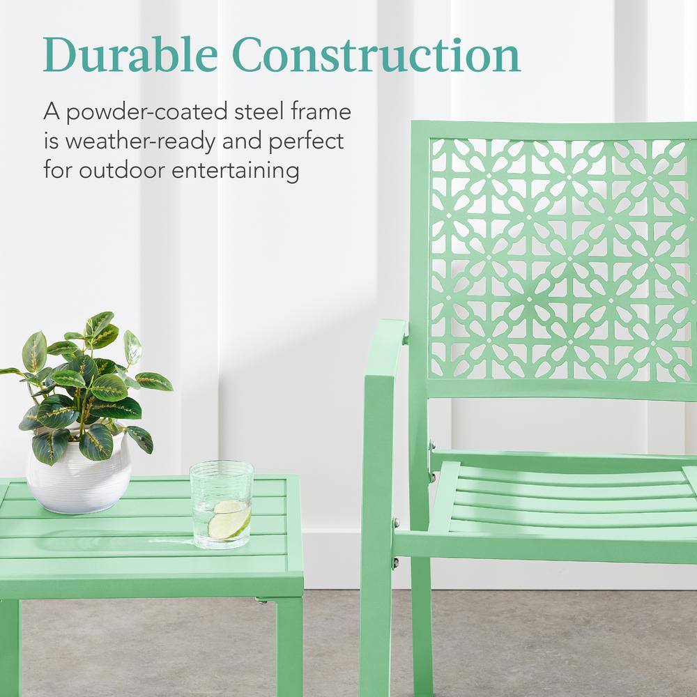 Mint Green Steel 3-Piece Patio Bistro Set with Geometric Design
