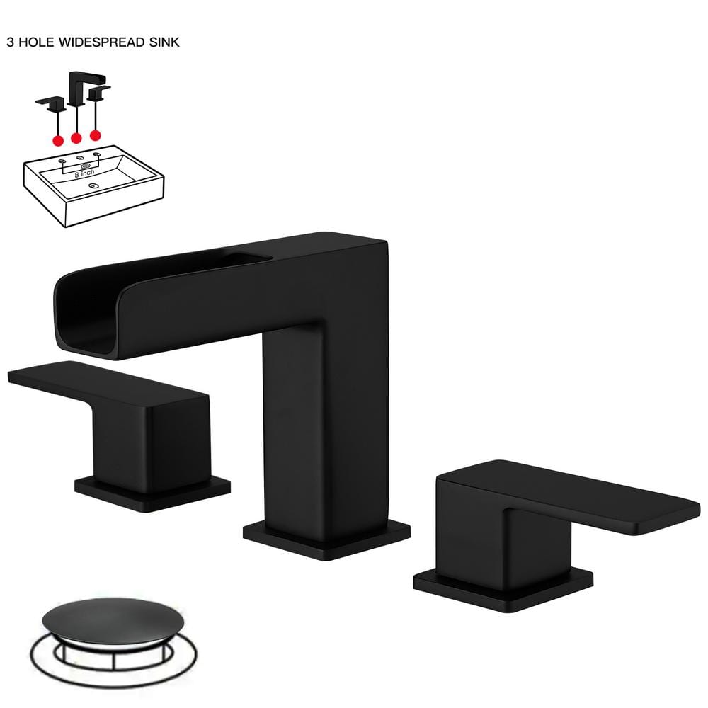 Matte Black Widespread 2-Handle Bathroom Faucet with Metal Drain