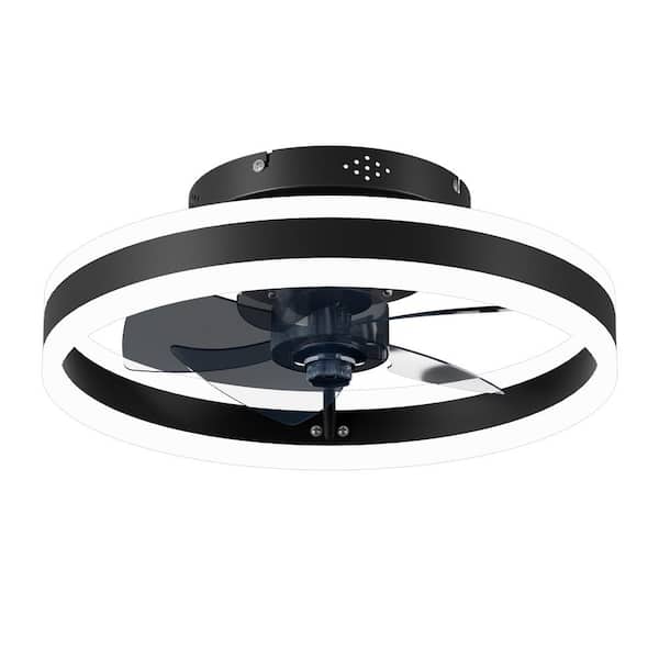 Tivleed COPY 0 11.02 in. Indoor Low Profile Modern Black Double Lite Ceiling Fan Light with LED Lighting App and Remote, Dimmabl