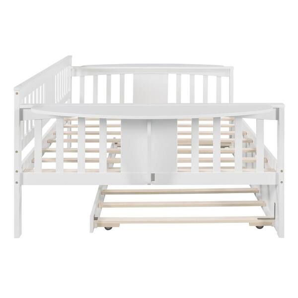 Tatahance 79.5 in. W White Pinr Wood Frame Full Size Platform Bed with Twin  size Trundle LP000511AAK-F - The Home Depot