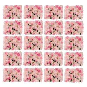 15.75 in. x 23.62 in. 20-Pieces Pale Pink Artificial Rose Flowering Plants Wall Panel DIY Wedding Party Background Decor