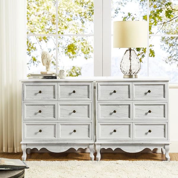Elpenor Farmhouse White 30 in. H 3-Drawer Storage Cabinet Nightstand with Adjustable Feet (Set of 2)
