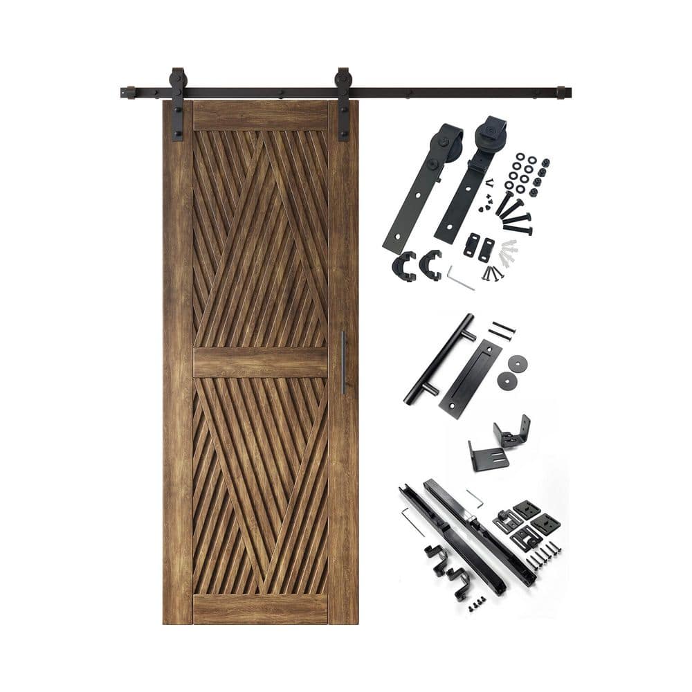 LT 30 in. x 80 in. C-Panel Dark Walnut Diamond Design Solid Pine Wood Sliding Barn Door with Hardware Kit price history on PriceWatchPro