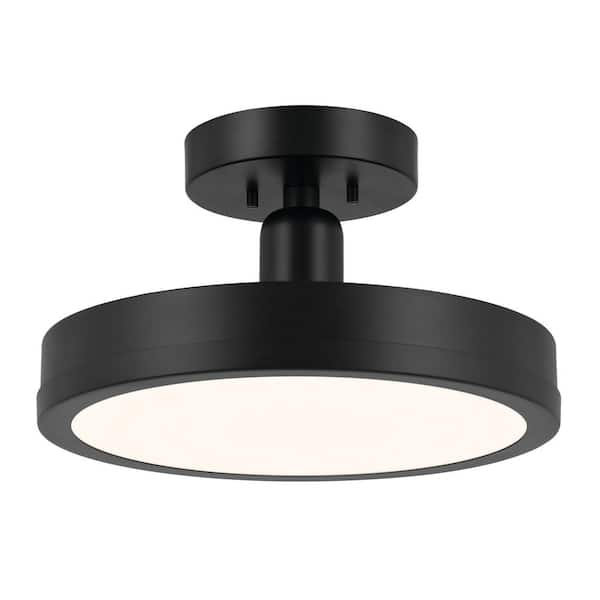 KICHLER Riu 14.25 in. 1-Light Black Hallway Modern Integrated LED Semi-Flush Mount Ceiling Light